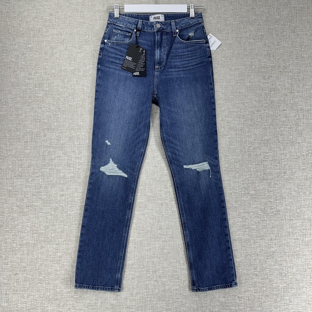 Paige Sarah Slim Jeans Womens 26 Blue Briony Destructed High Rise Slim Leg Denim